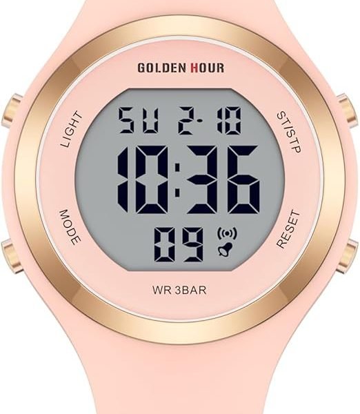 GOLDEN HOUR Waterproof Sport Women's Digital Chronograph Silicone Strap Watch