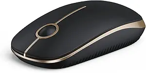 Vssoplor Wireless Mouse, 2.4G Slim Portable Computer Laptop Mouse with Nano Receiver Quiet Silent Optical Mice for Notebook, PC, Laptop, Computer-Black and Gold
