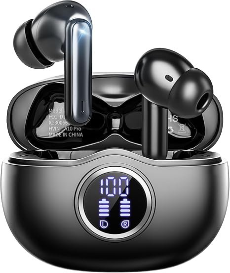 A10 Pro Wireless Earbuds, Bluetooth 5.3 Headphones HiFi Stereo 50H Playback LED Digital Display Ear Buds with ENC Noise Canceling Headset, IPX7 Waterproof Earphones for Gym/Running/Work