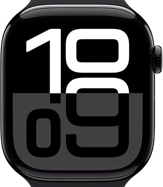 Apple Watch Series 10 [GPS 46mm case] Smartwatch with Jet Black Aluminium Case with Black Sport Band - M/L. Fitness Tracker, ECG App, Always-On Retina Display, Water Resistant