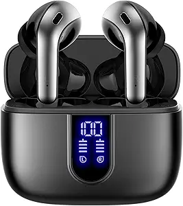 TAGRY Bluetooth Headphones True Wireless Earbuds 60H Playback LED Power Display Earphones with Wireless Charging Case IPX5 Waterproof in-Ear Ear buds with Mic for TV Smart Phone Laptop Computer Sports