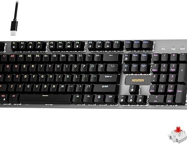 Newmen GM325Pro Mechanical Keyboard,104 Keys Rainbow LED Backlit Wired Gaming Keyboards,Hot-Swap Metal Panel ABS Black Keycaps Gaming Mechanical Keyboard for Windows Laptop PC Linear Red Switches