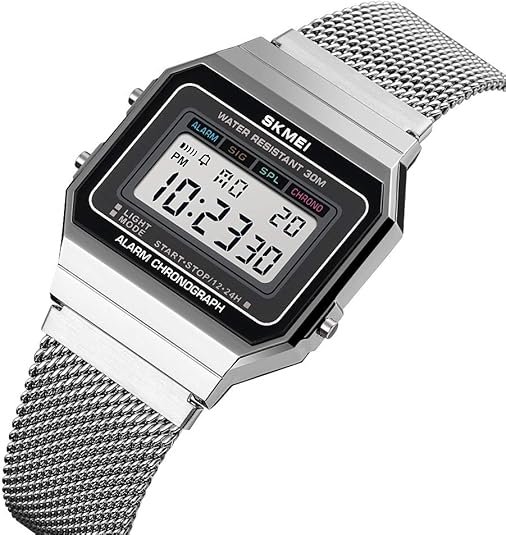 Gosasa Classic Unisex Women's Men's Digital Multifunction Sports Watch Stainless Steel Band Square Waterproof Electronic Led Watch