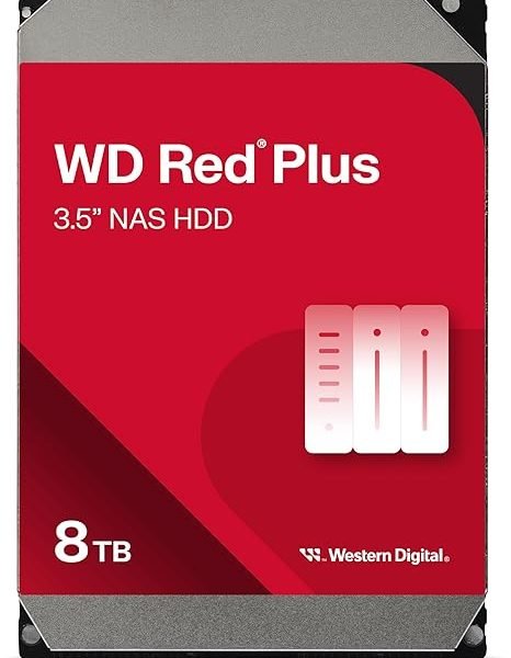 Western Digital 8TB WD Red Plus NAS Internal Hard Drive HDD - 5640 RPM, SATA 6 Gb/s, CMR, 256 MB Cache, 3.5" - WD80EFPX