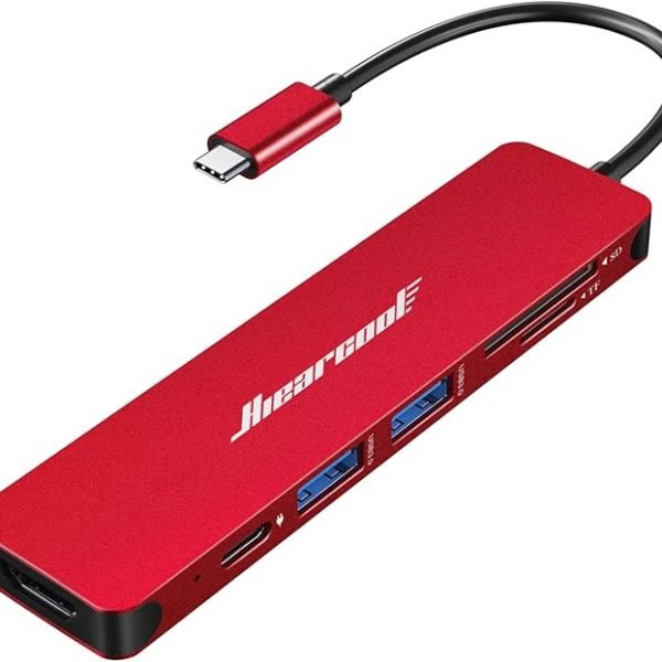 Hiearcool USB C Hub, USBC Multi-Port Adapter for MacBook iPad Pro,7 in 1 USB-C Power Delivery Dock for Steam Deck,4K HDMI Hub for Thunderbolt Laptop Docking Stations for Other Type C Devices-Red